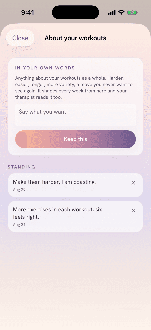 About your workouts: say what you want, in your own words