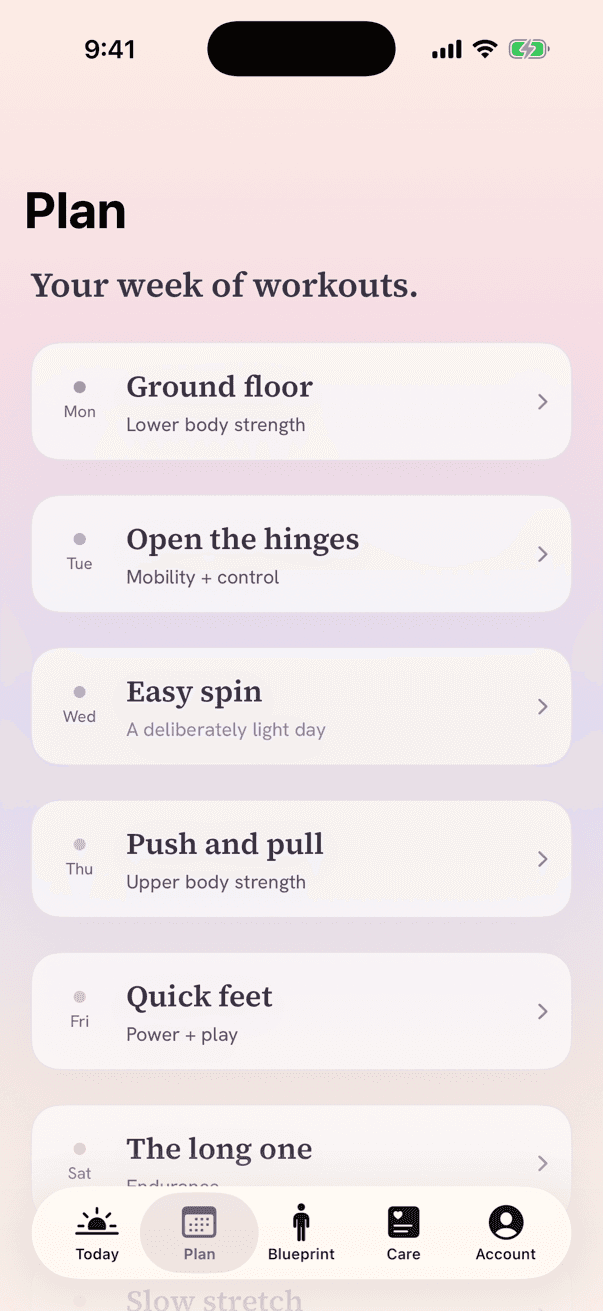 A week of workouts with a deliberately light day